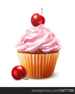 Cherry cupcake, vector