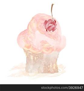 Cherry cupcake vector illustration hand drawn painted watercolor