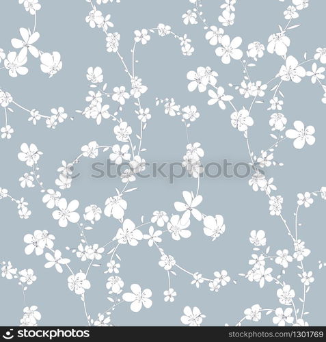 Cherry flowers pattern, vector sketch