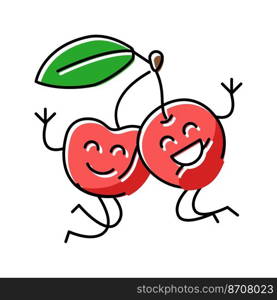 cherry fruit character color icon vector. cherry fruit character sign. isolated symbol illustration. cherry fruit character color icon vector illustration