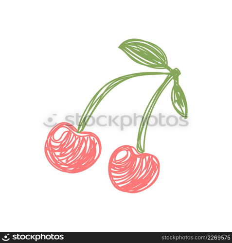Cherry fruit. Hand drawn vector illustration. Pen or marker doodle sketch