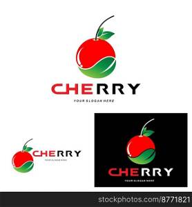 Cherry Fruit logo, Red Colored plant vector illustration, Fruit Shop Design, Company, Sticker, Product Brand