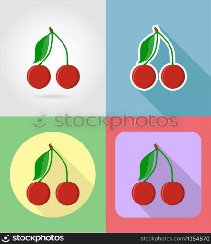 cherry fruits flat set icons with the shadow vector illustration isolated on background