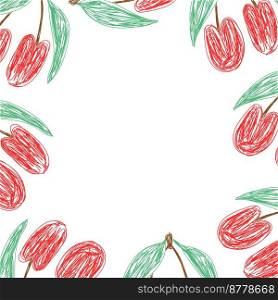 Cherry fruits frame. Vector hand drawn design print. Natural pencil drawing.. Cherry fruits frame. Vector hand drawn design print. Natural pencil drawing