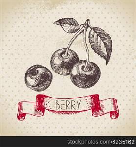 Cherry. Hand drawn sketch berry vintage background. Vector illustration of eco food