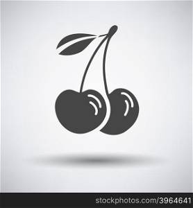 Cherry icon on gray background with round shadow. Vector illustration.