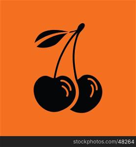 Cherry icon. Orange background with black. Vector illustration.