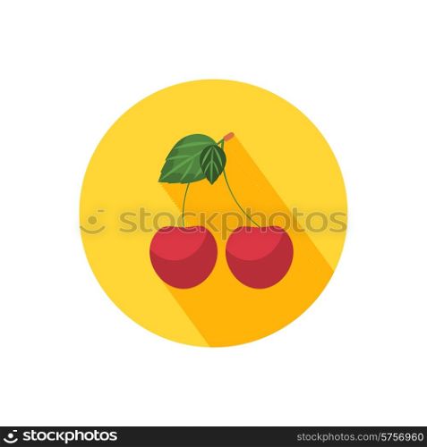 Cherry icon with shadow in flat design