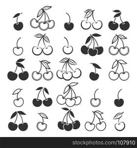 Cherry icons collection. Cherry icons. Ripe fresh cherries vector illustration, cerise fruits silhouettes isolated on white background