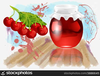 cherry jam on abstract multicolor grunge background