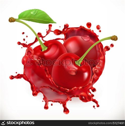Cherry juice. Fresh fruit, 3d vector icon
