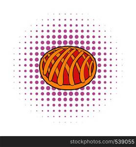 Cherry pie icon in comics style on a white background. Cherry pie icon, comics style