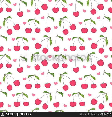 Cherry seamless pattern background. Vector illustration.