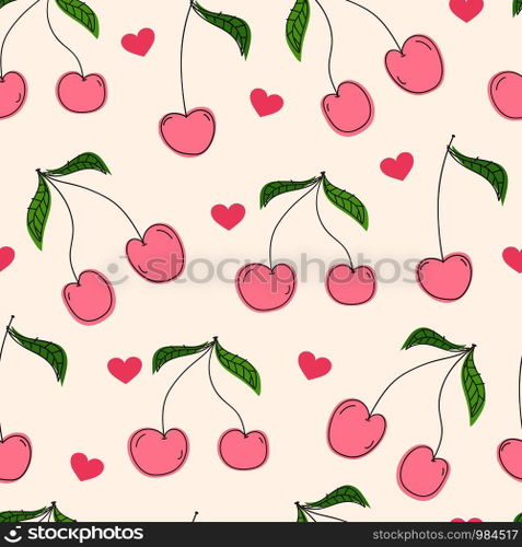 Cherry seamless pattern background. Vector illustration.