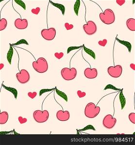 Cherry seamless pattern background. Vector illustration.