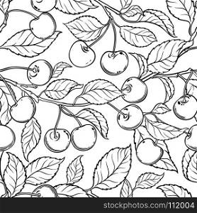 cherry seamless pattern. cherry branches seamless pattern on white background