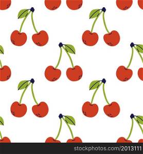 Cherry seamless pattern. Hand drawn vector illustration. Red berry. Color fruits with leaves.. Cherry seamless pattern. Hand drawn vector illustration. Red berry. Color fruits with leaves