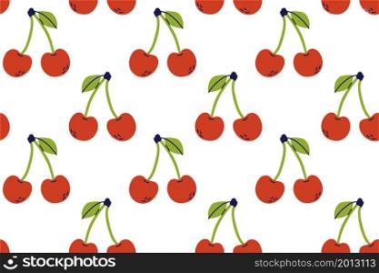 Cherry seamless pattern. Hand drawn vector illustration. Red berry. Color fruits with leaves.. Cherry seamless pattern. Hand drawn vector illustration. Red berry. Color fruits with leaves