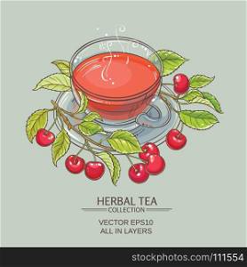 cherry tea illustration. cup of cherry tea on color background