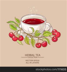 cherry tea illustration. cup of cherry tea on color background