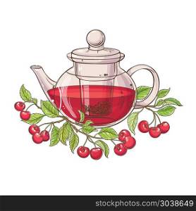 cherry tea in teapot. cherry tea vector illustration on white background