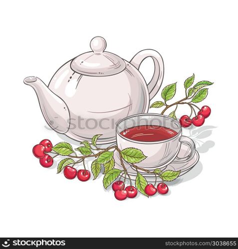 cherry tea vector illustration. cherry tea vector illustration on white background