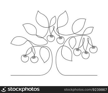 Cherry tree in continuous line drawing style. Minimalist vector black linear sketch of an cherry tree on a white background for social networks, posters, cards. Vector illustration.