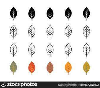 Cherry tree leaf vector icons. Nature and ecology. Cherry, leaves, plant, icons, drawing and more. Isolated cherry leaf icon collection for websites on white background. Vector symbol set.