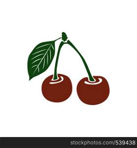 Cherry with leaf icon in simple style isolated on white background. Cherry icon, simple style