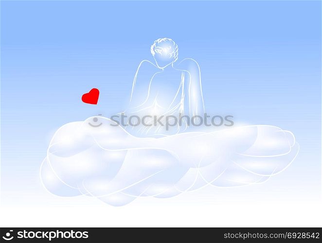 cherub with a heart in blue sky