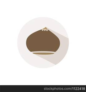 Chesnut. Icon with shadow on a beige circle. Fall flat vector illustration
