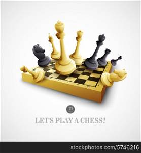 Chess and chessboard. Vector illustration.