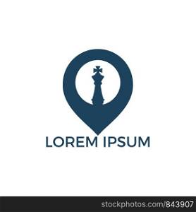 Chess and map pointer logo design. Game and GPS locator symbol or icon. Unique chess and pin logotype design template.