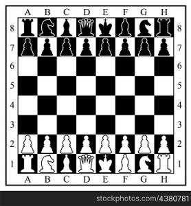 Chess board with chess pieces. Vector illustration.