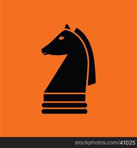 Chess horse icon. Orange background with black. Vector illustration.