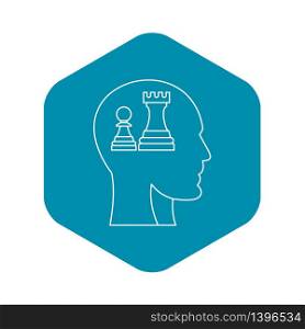 Chess inside human head icon. Outline illustration of chess inside human head vector icon for web. Chess inside human head icon, outline style