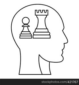 Chess inside human head icon. Outline illustration of chess inside human head vector icon for web. Chess inside human head icon, outline style