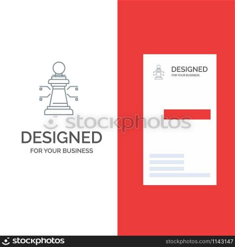 Chess, Laptop, Strategy, Game Grey Logo Design and Business Card Template