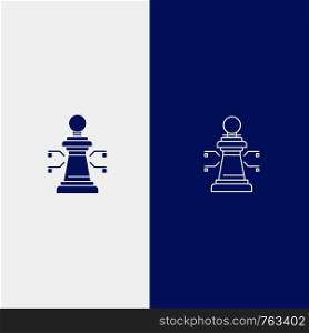 Chess, Laptop, Strategy, Game Line and Glyph Solid icon Blue banner Line and Glyph Solid icon Blue banner