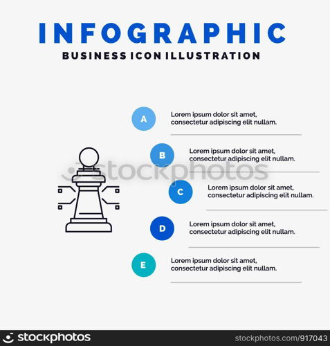 Chess, Laptop, Strategy, Game Line icon with 5 steps presentation infographics Background