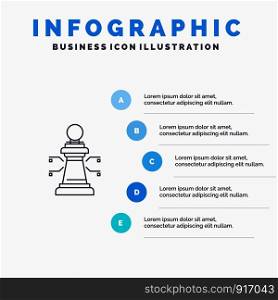 Chess, Laptop, Strategy, Game Line icon with 5 steps presentation infographics Background