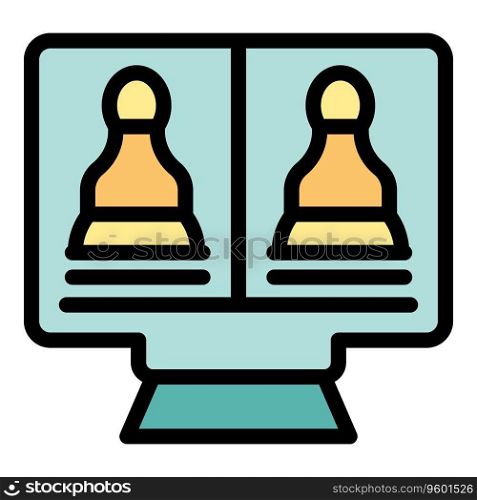 Chess lesson icon outline vector. Online game. Computer bet color flat. Chess lesson icon vector flat
