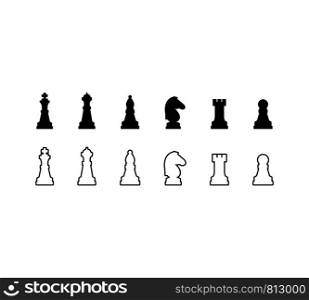 Chess pieces black and white icons set. Vector illustration. Chess pieces black and white icons