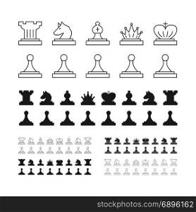Chess set vector illustration on white background. A chess set that includes itself, a pawn, a horse, a rook of the king, a queen, black and white