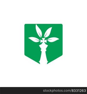 Chess tree vector logo design. Nature green strategy logo concept. 