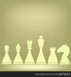 Chess White Pieces Isolated on Brown Background. Chess Pieces