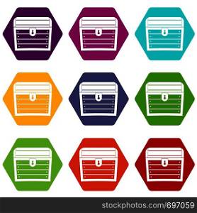 Chest icon set many color hexahedron isolated on white vector illustration. Chest icon set color hexahedron