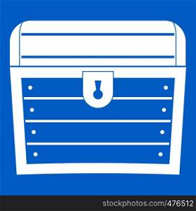 Chest icon white isolated on blue background vector illustration. Chest icon white