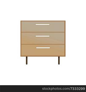 Chest of drawers, closeup object, interior design and decor, item made of wooden material allowing to put things inside of it vector illustration. Chest of Drawers Closeup, Vector Illustration