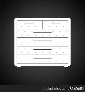 Chest of drawers icon. Black background with white. Vector illustration.